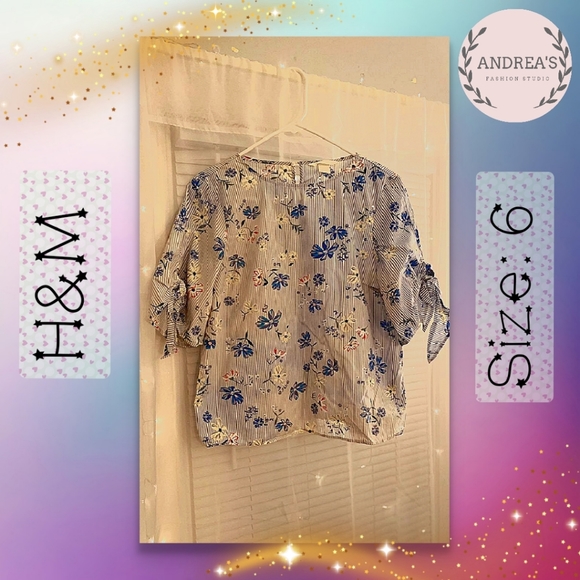 H&M light blue faded floral pattern shirt - Picture 1 of 7